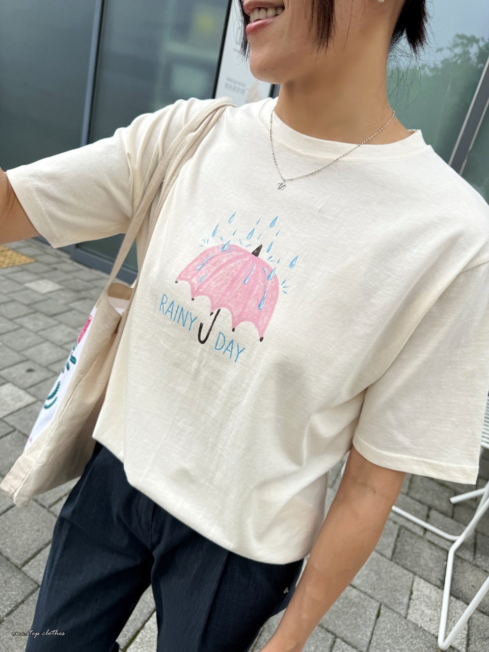 正韓手繪感粉色雨傘T
