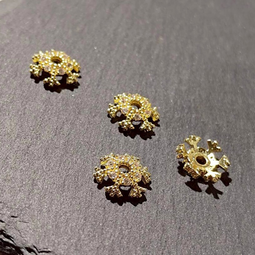保色24K.亮銀雪花鑲鑽花托 (5入)｜DIY保色材料