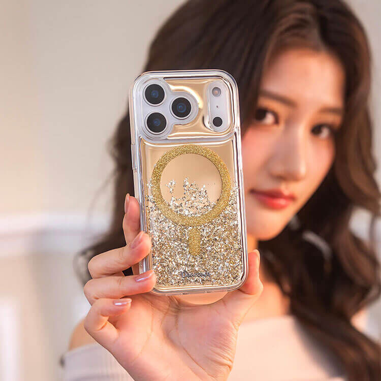 可愛韓風蝴蝶結緞帶 (MagSafe磁吸) 閃耀金鏡面殼 - (訂製名字) iPhone客製化手機殼