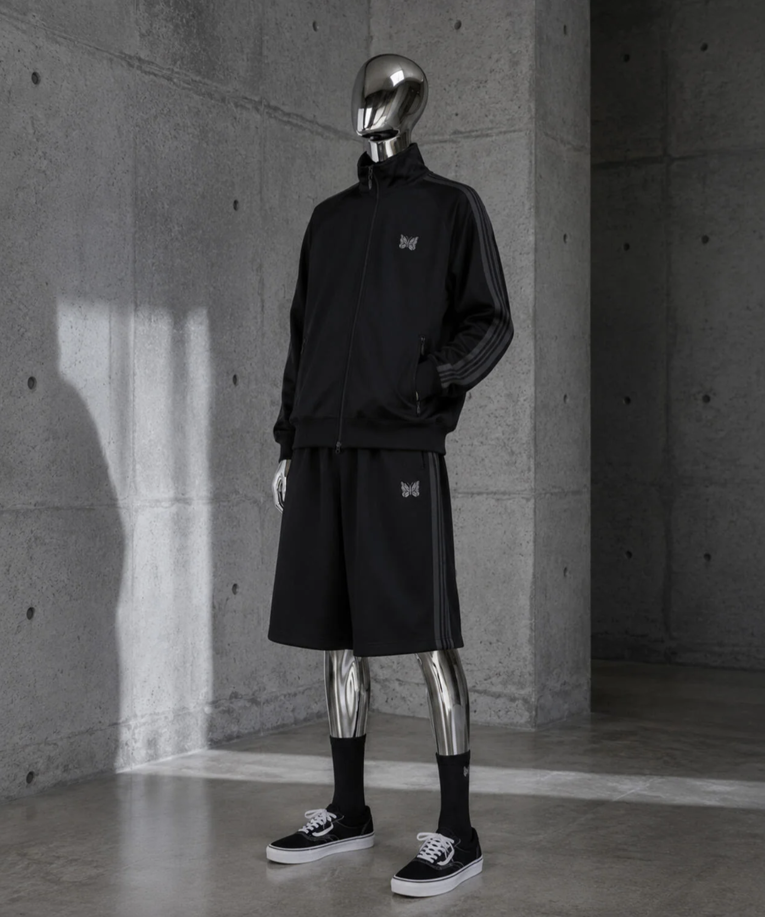 Needles x LHP HD Track Shorts- Poly Smooth- Black Grey