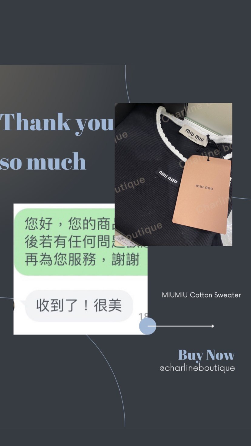 Charline Boutique 客人收到精品後回傳商品實拍與感謝訊息｜真實到貨回饋紀錄