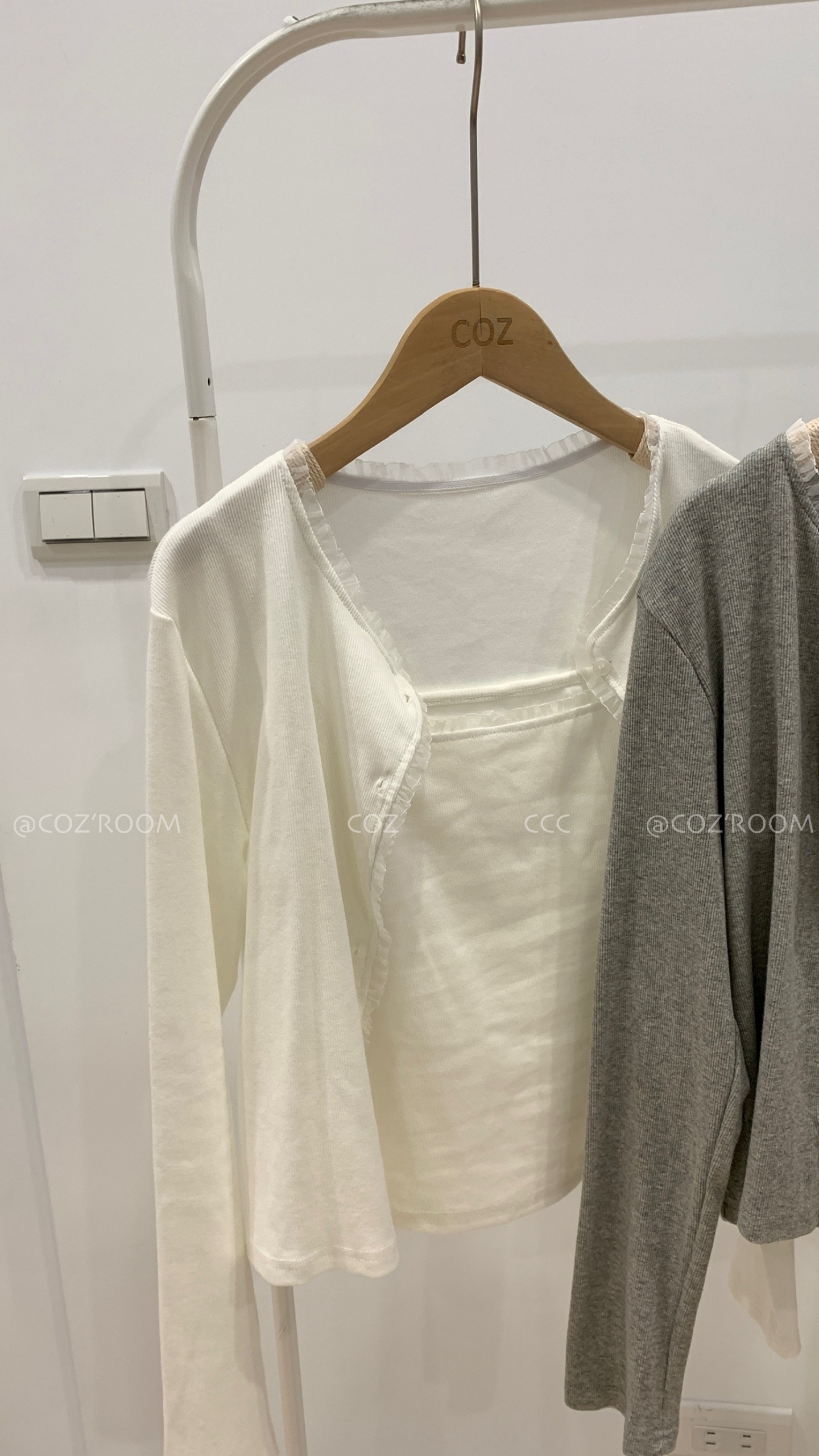A8- 蕾絲捲邊細肩背心+外套 SET (3色) _3315