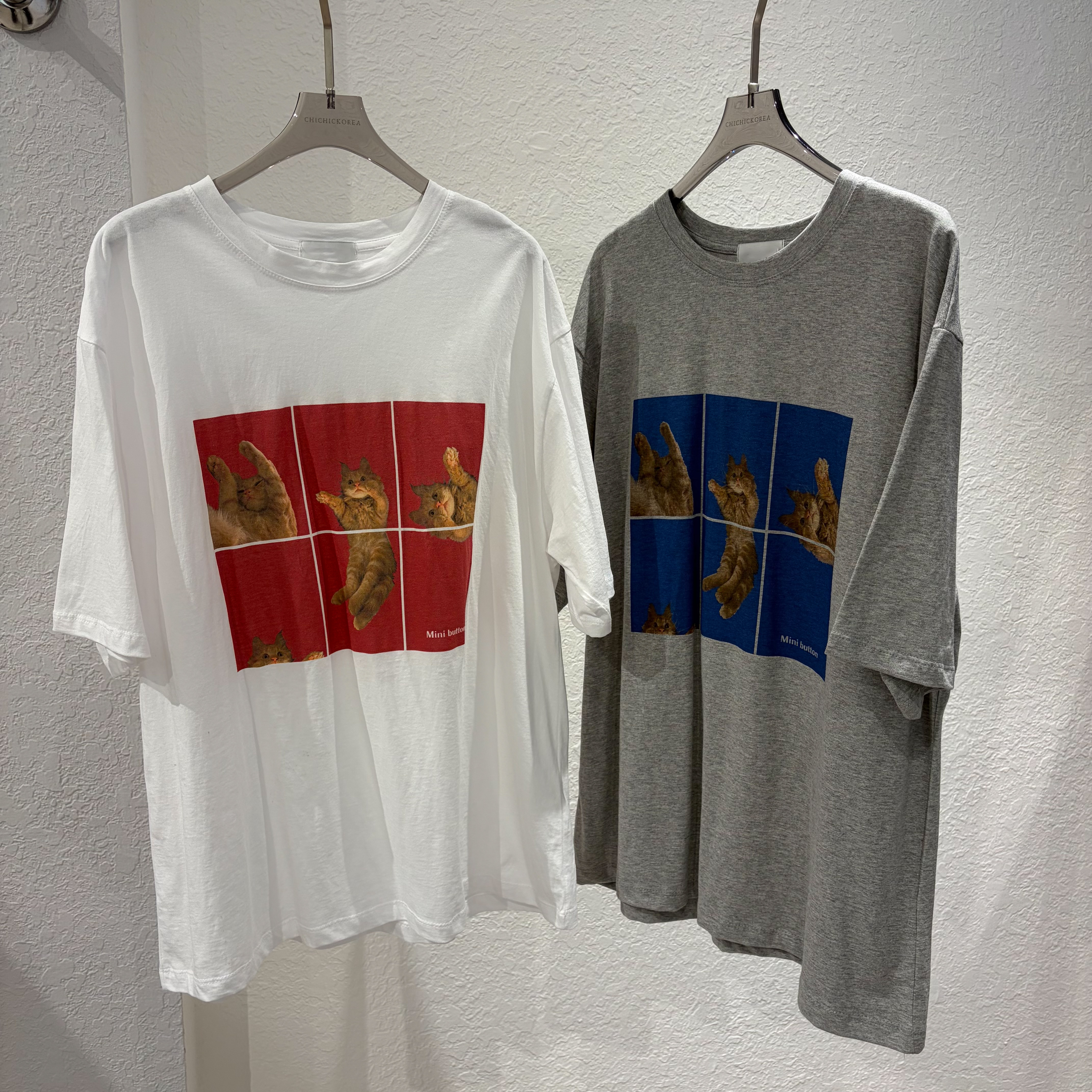 大大件六格貓貓圖案T(白/灰)