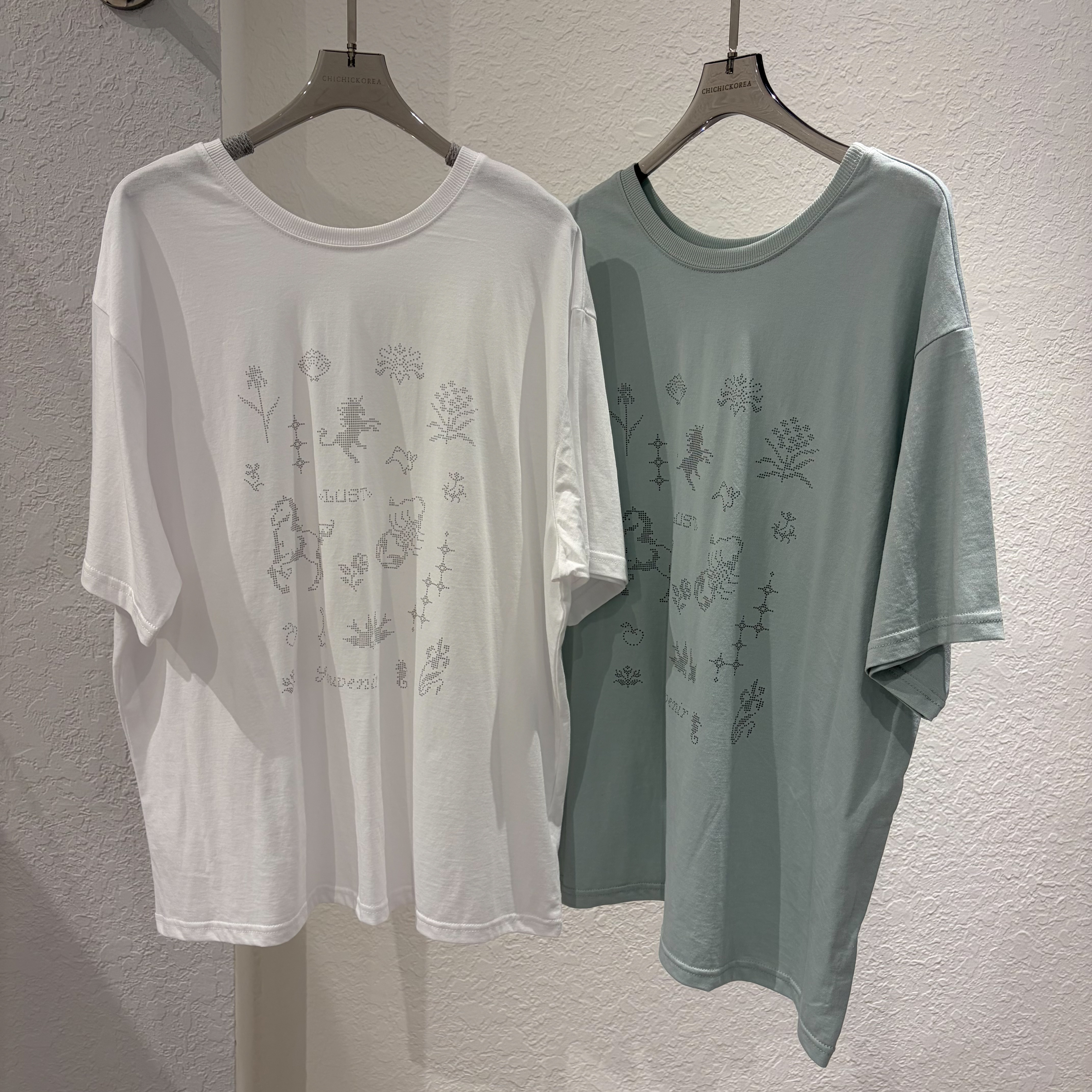寬鬆馬賽克圖案T(白/綠)