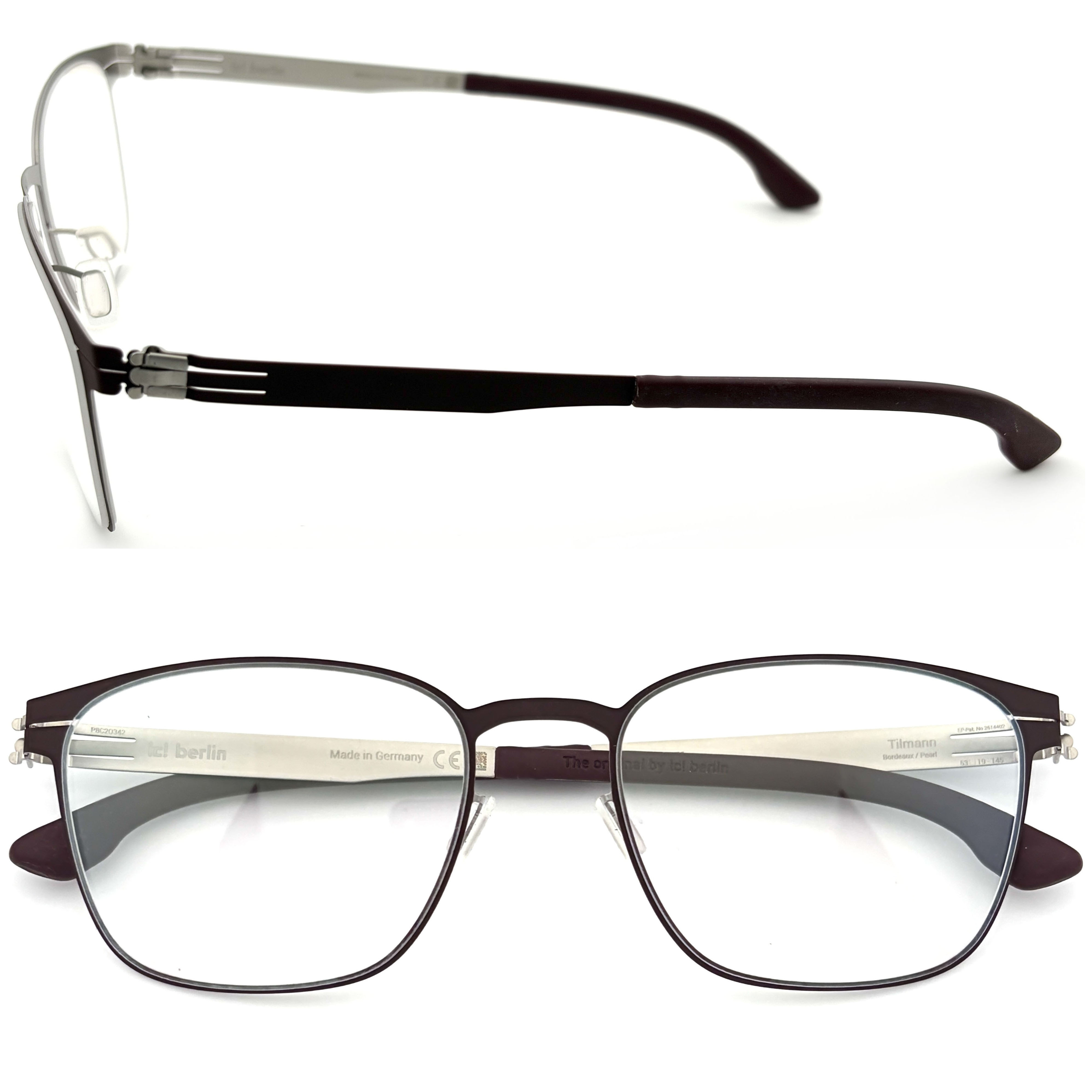 【ic! berlin】Tilmann Bordeaux / Pearl 53mm 方框光學眼鏡(IC5065 071)♦深酒紅色+珍珠銀