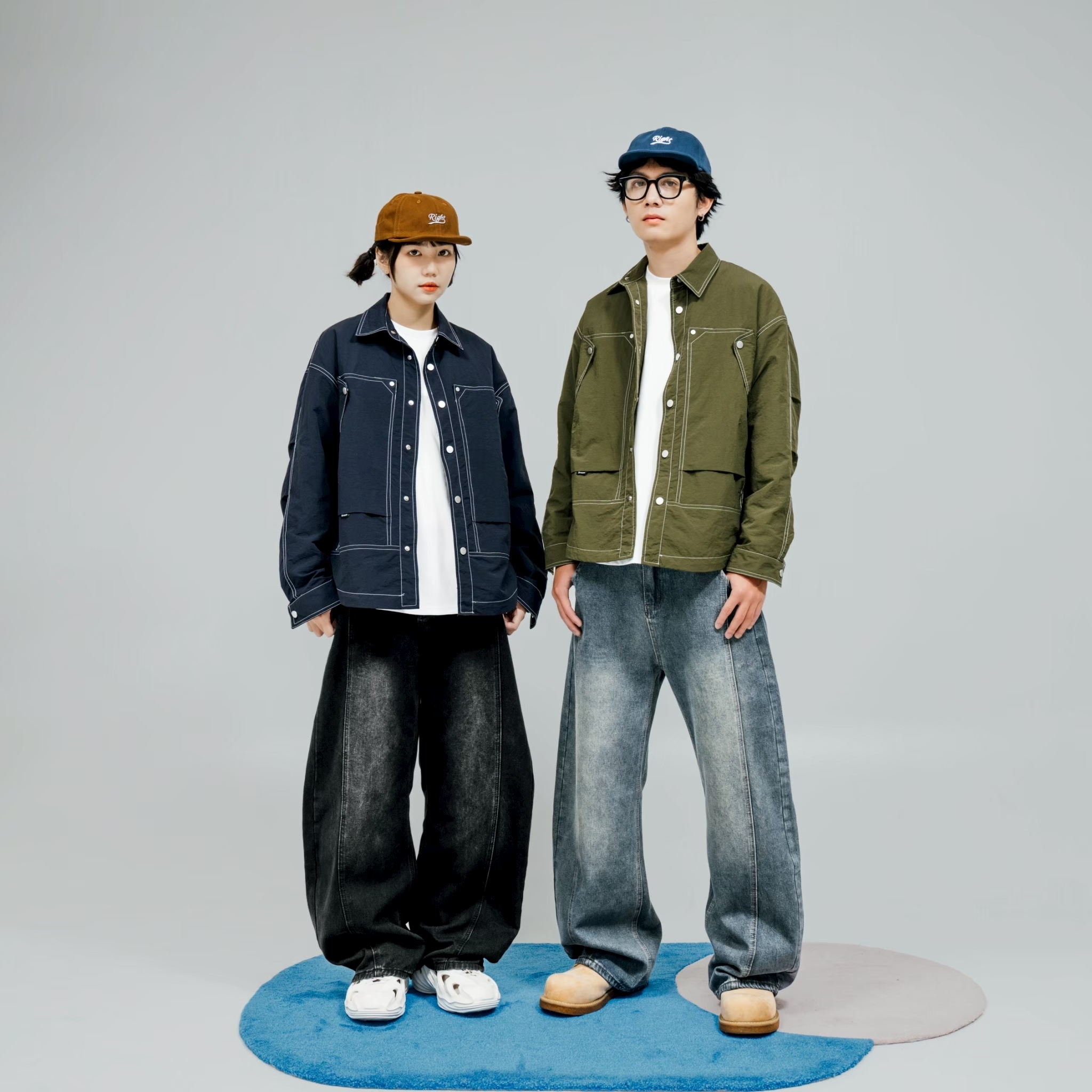 【逢甲 FUZZY】微彎刀 立體 剪裁 牛仔 落地褲 黑色 藍色 V0004