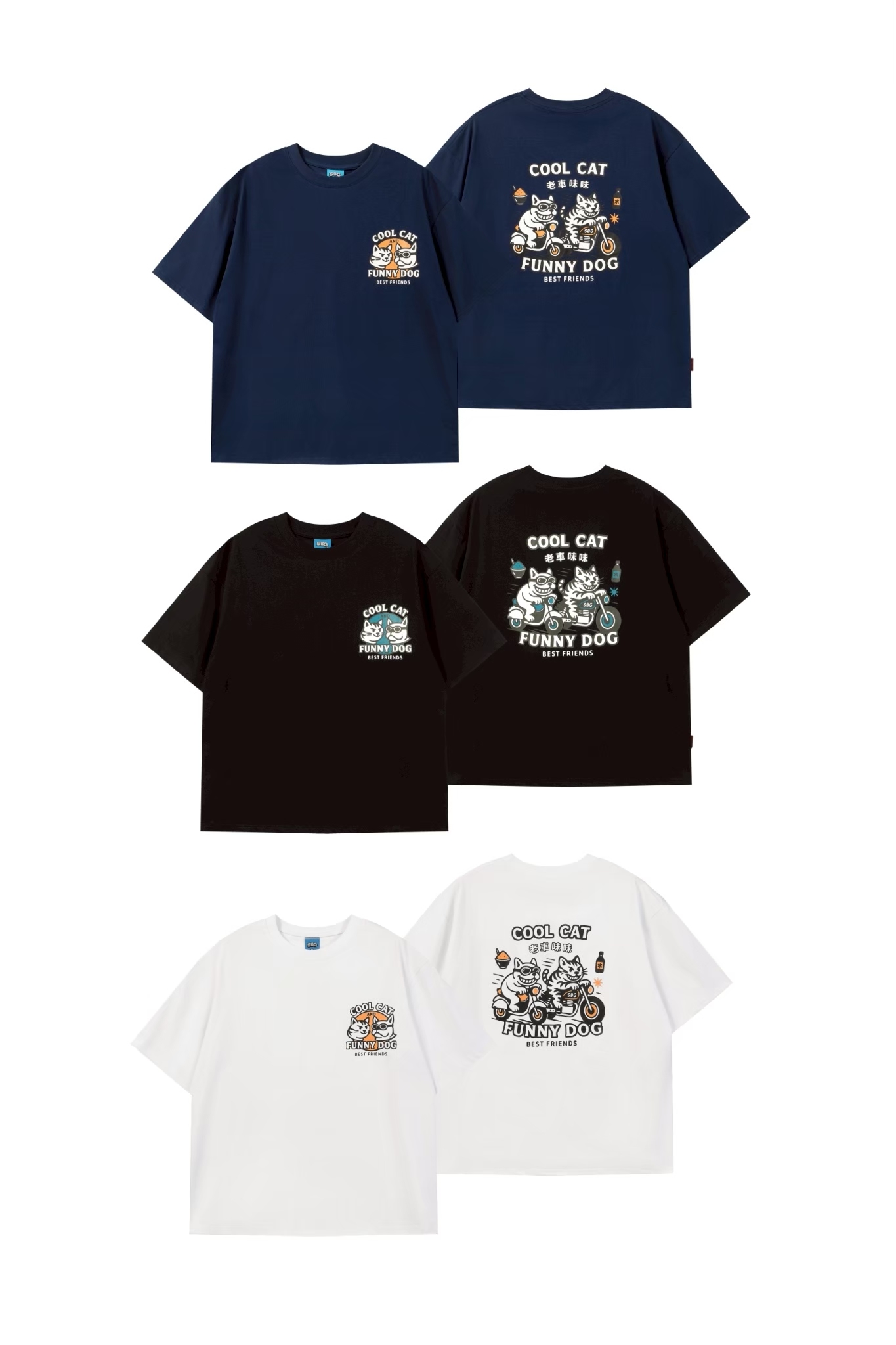 【逢甲 FUZZY】老車味味 貓狗兄弟 涼感 短T 黑色 白色 藍色 SB6006