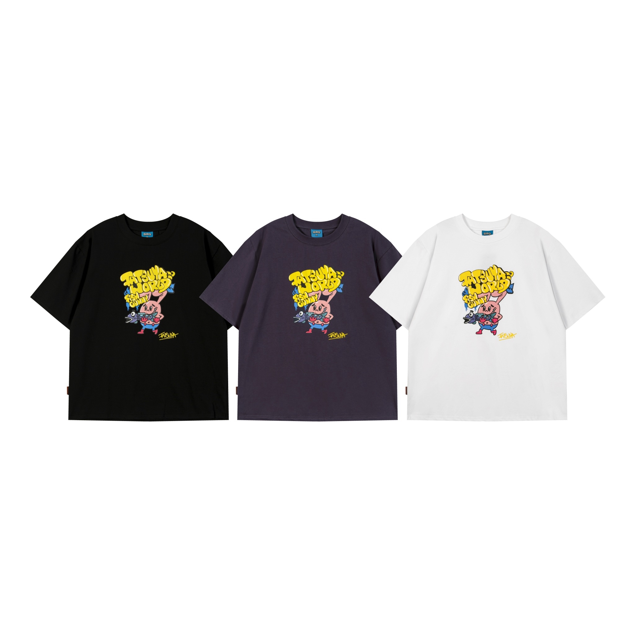 【逢甲 FUZZY】Tatsuya World 魚槍客 涼感 短T 黑色 白色 灰紫 SB6019