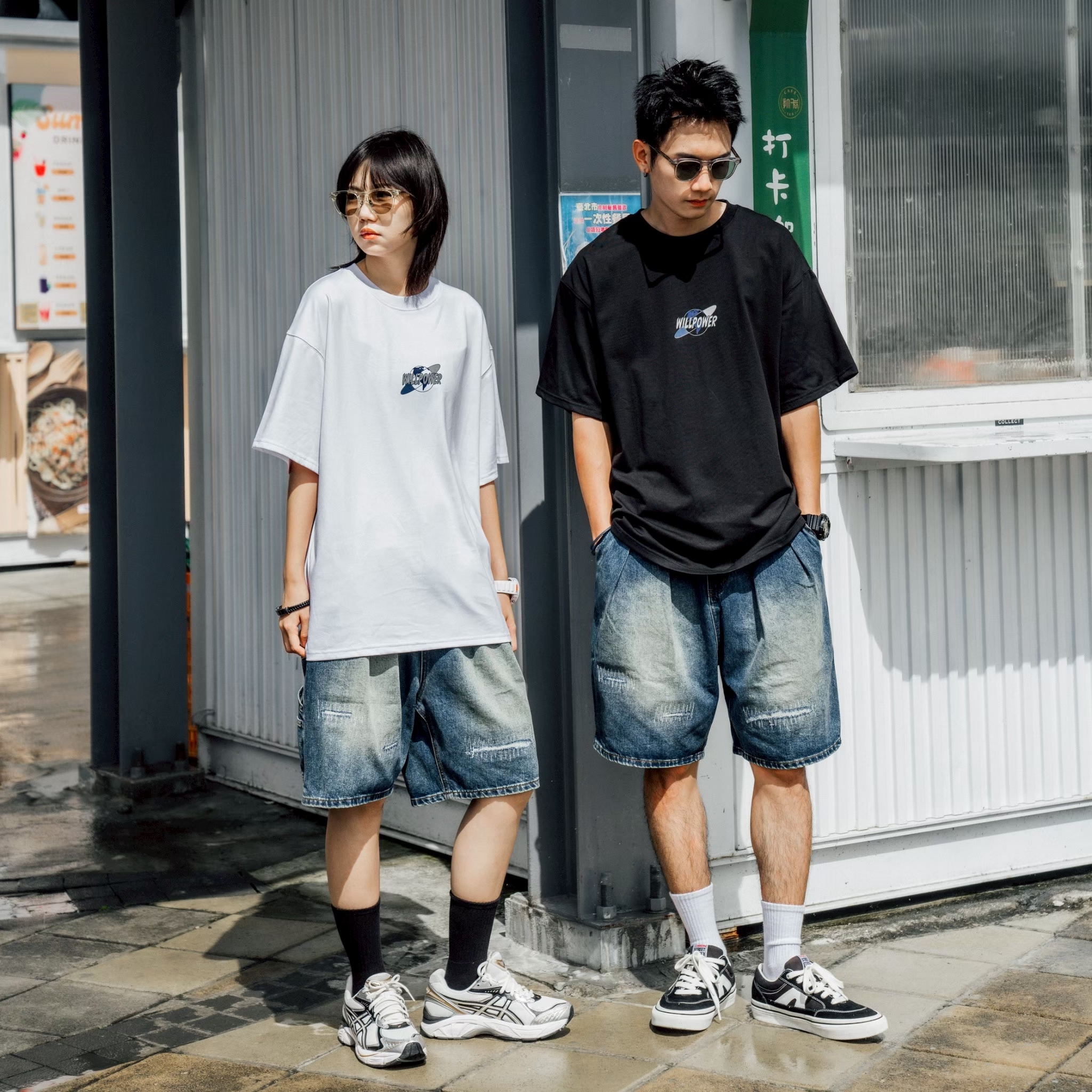 【逢甲 FUZZY】寬鬆 補釘 畫家 牛仔 短褲 藍色 SB808