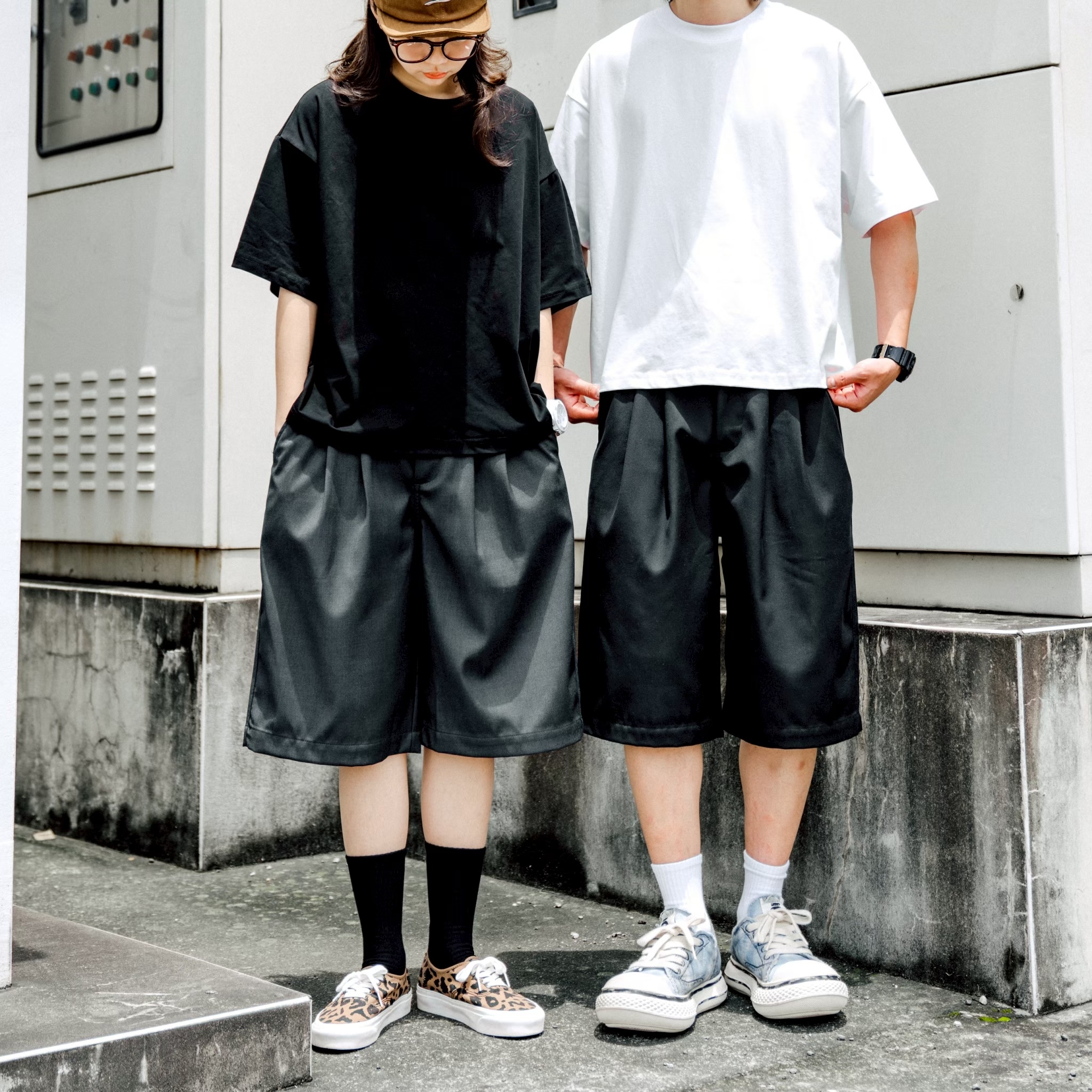 【逢甲 FUZZY】複合 打折 西裝 過膝 六分褲 黑色 深灰 SB5003