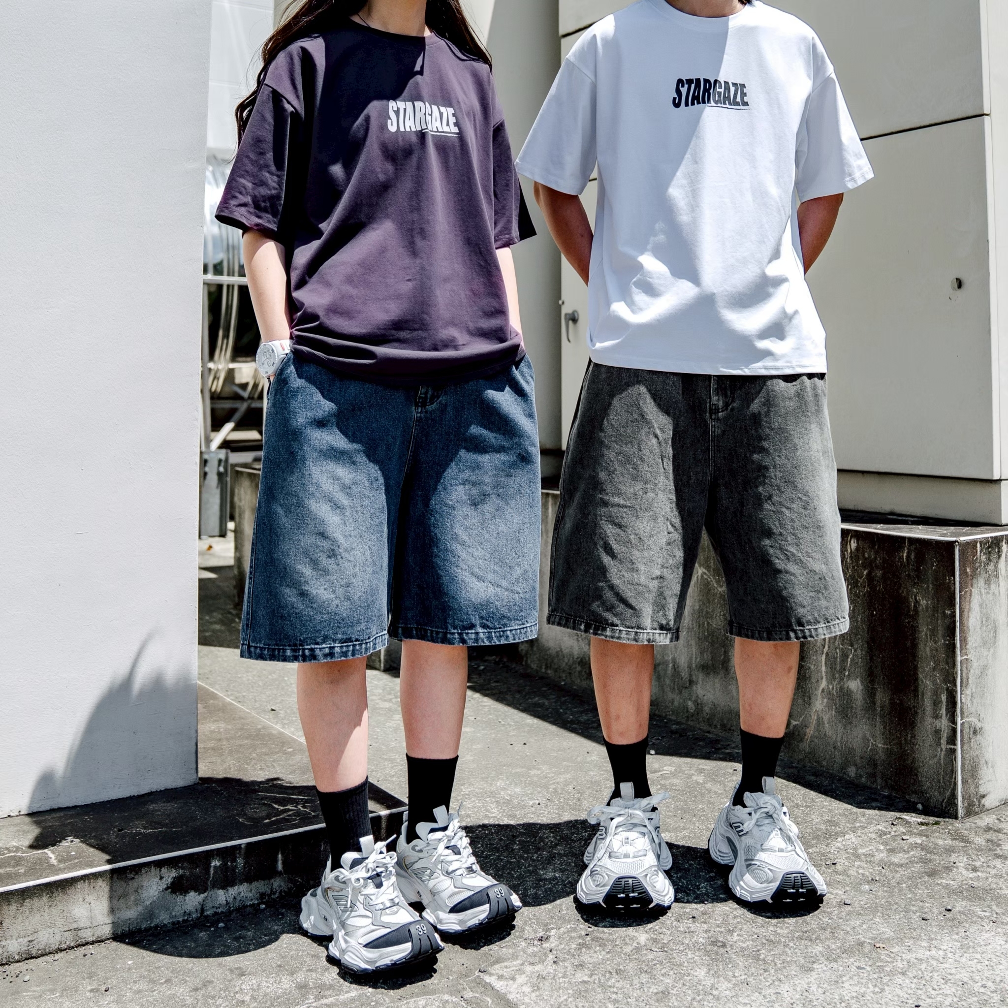 【逢甲 FUZZY】寬鬆 過膝 牛仔 短褲 黑色 藍色 SB5006
