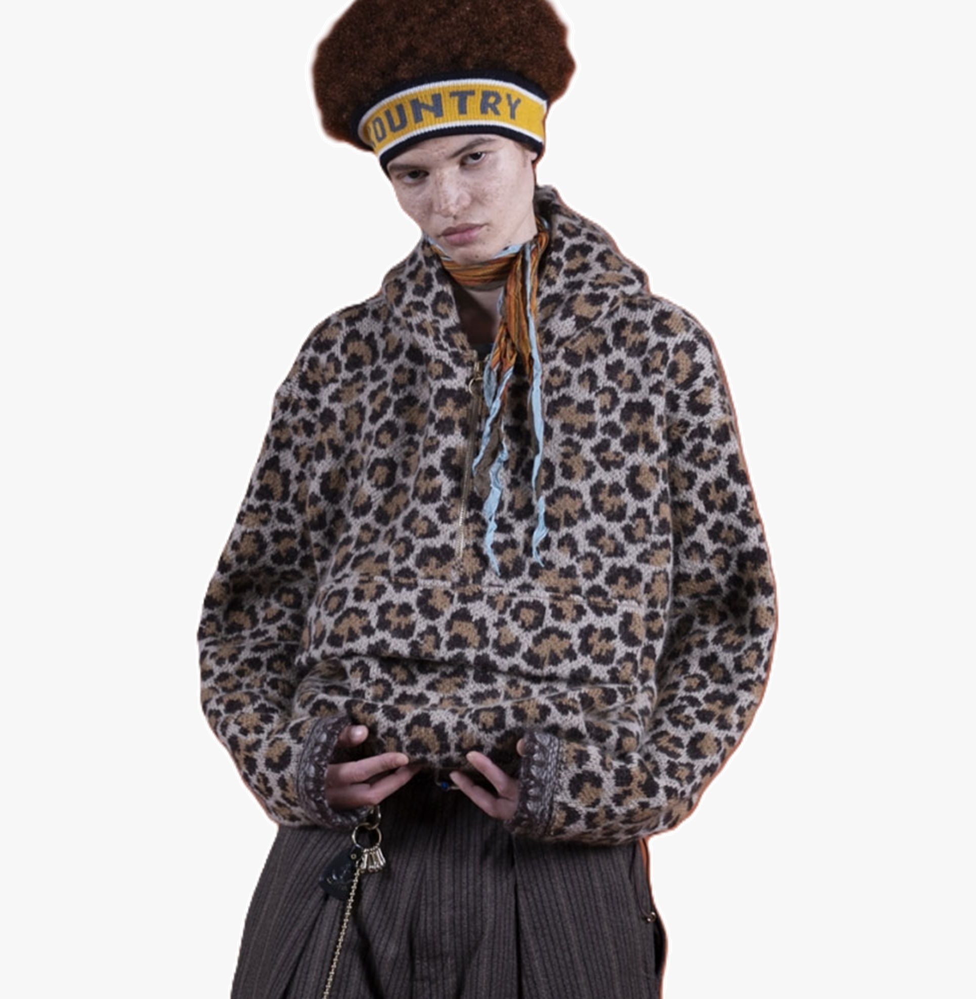 KAPITAL 2026 5G Leopard Print Mohair Knit Half-Zip Anorak - PRE ORDER ITEM (預訂中)