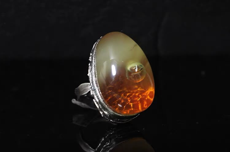0810BA173-BALTICAMBER-RING-德國匠人925鑲嵌，活水膽波羅的海琥珀蜜蠟戒指（A173）