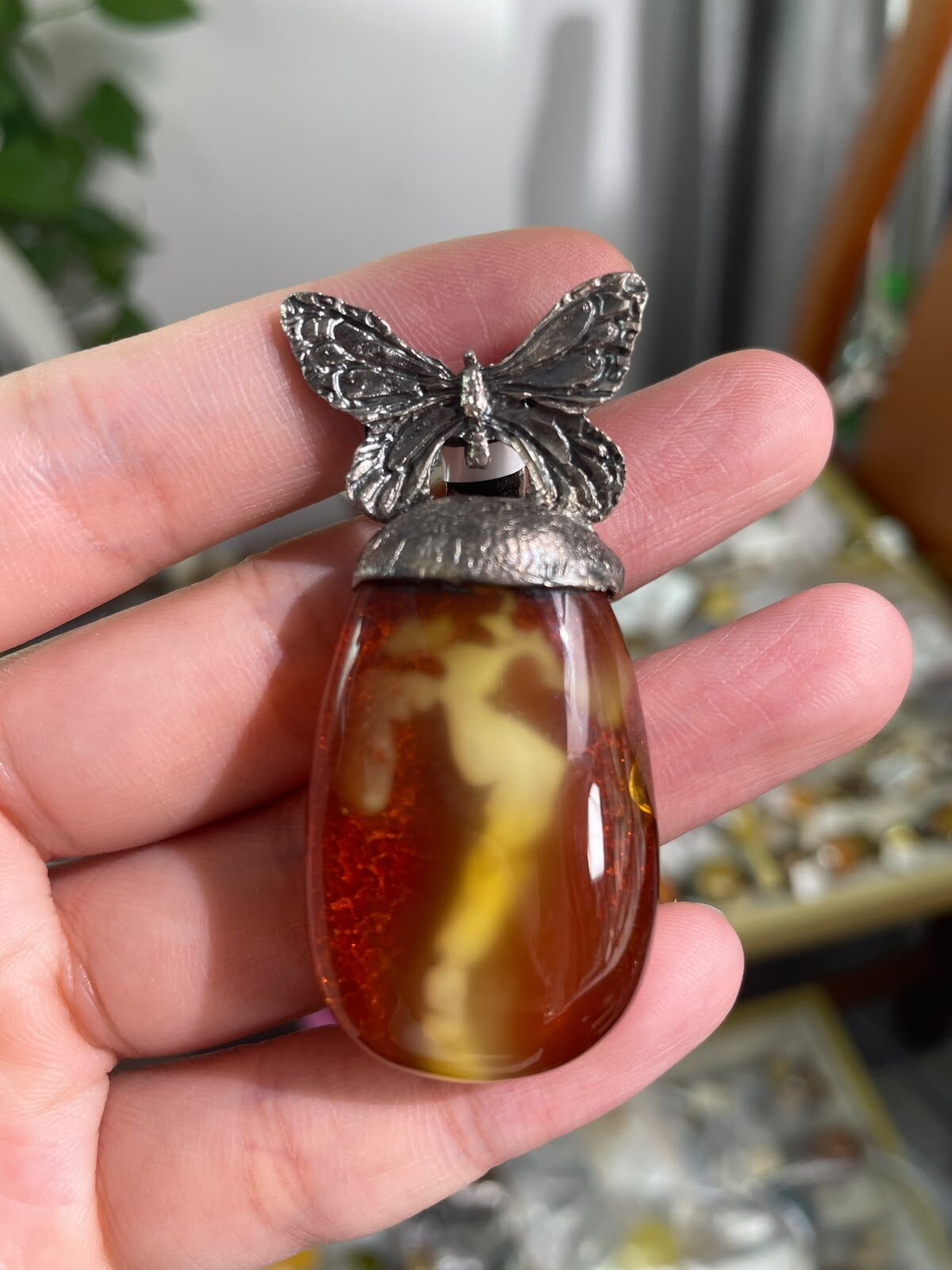 0810BA174-BALTICAMBER-RING-德國匠人製造925。鑲嵌琥珀蜜蠟吊墜（A174）