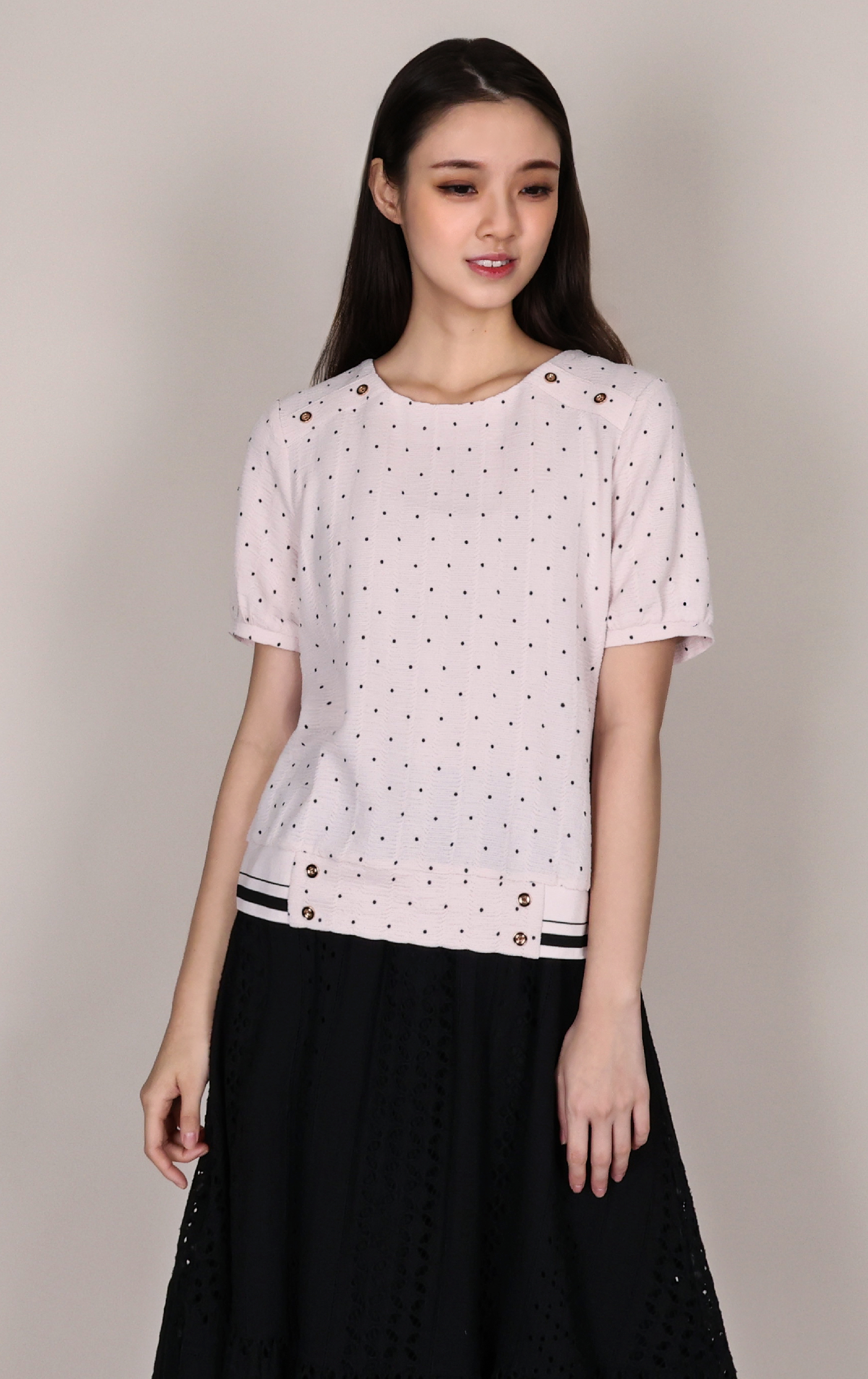 Polka Dot Embossed Top with Metal Buckle Detail ST0931