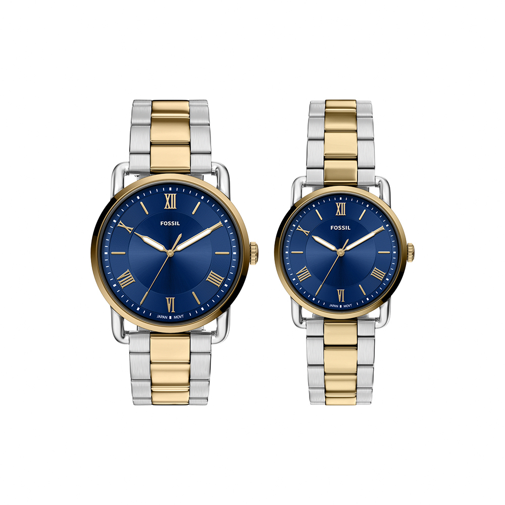 Copeland 復古羅馬數字情侶對錶禮盒組 金銀雙色不鏽鋼錶帶 42MM & 34MM FS6198SET