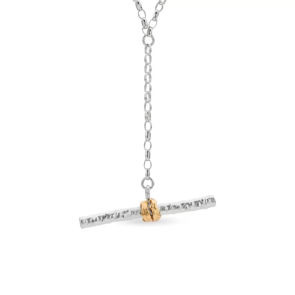 1TA0524-019 [THALLO] Ino Pine Necklace Geometric Statement Layer 24K Gold And Sterling Silver #s737b (A-LX-E)