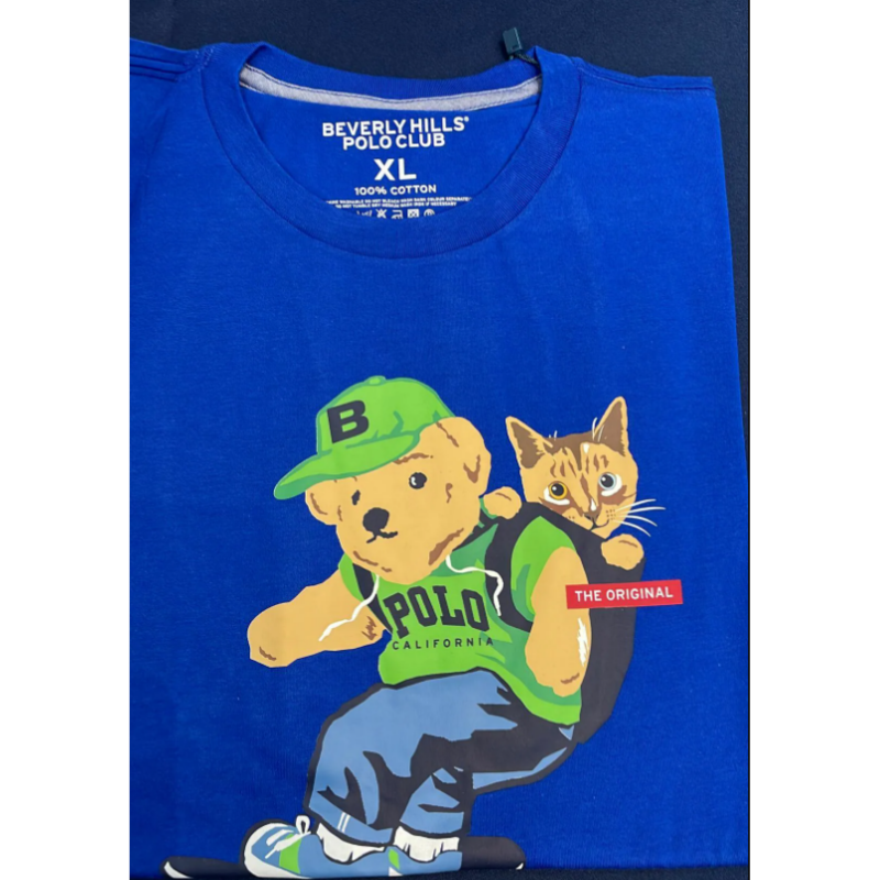 DIS-CCG0824-082 藍色TEE 熊仔貓仔XL (A66)