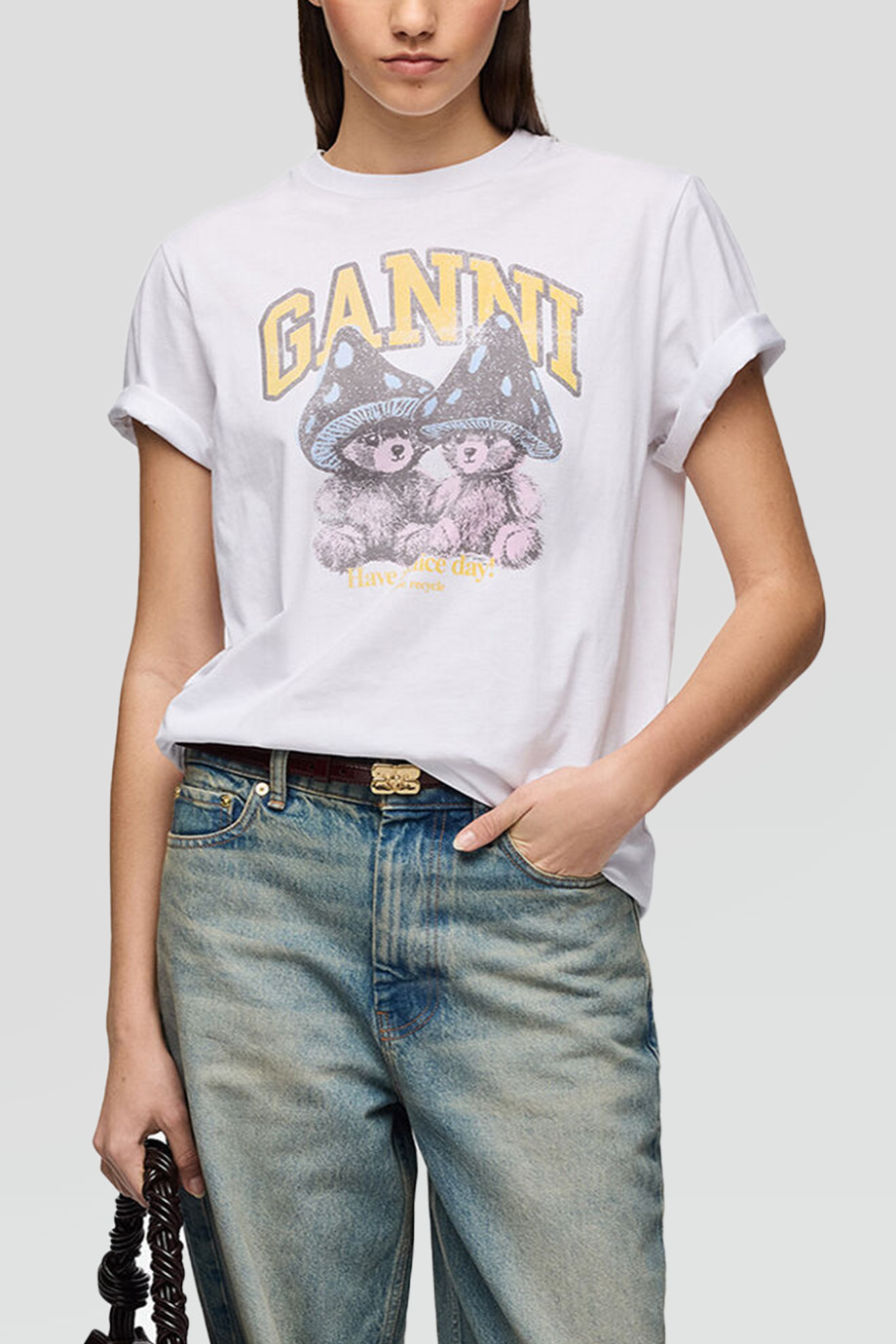 GANNI｜基本款棉質寬鬆泰迪蘑菇圖案T恤
