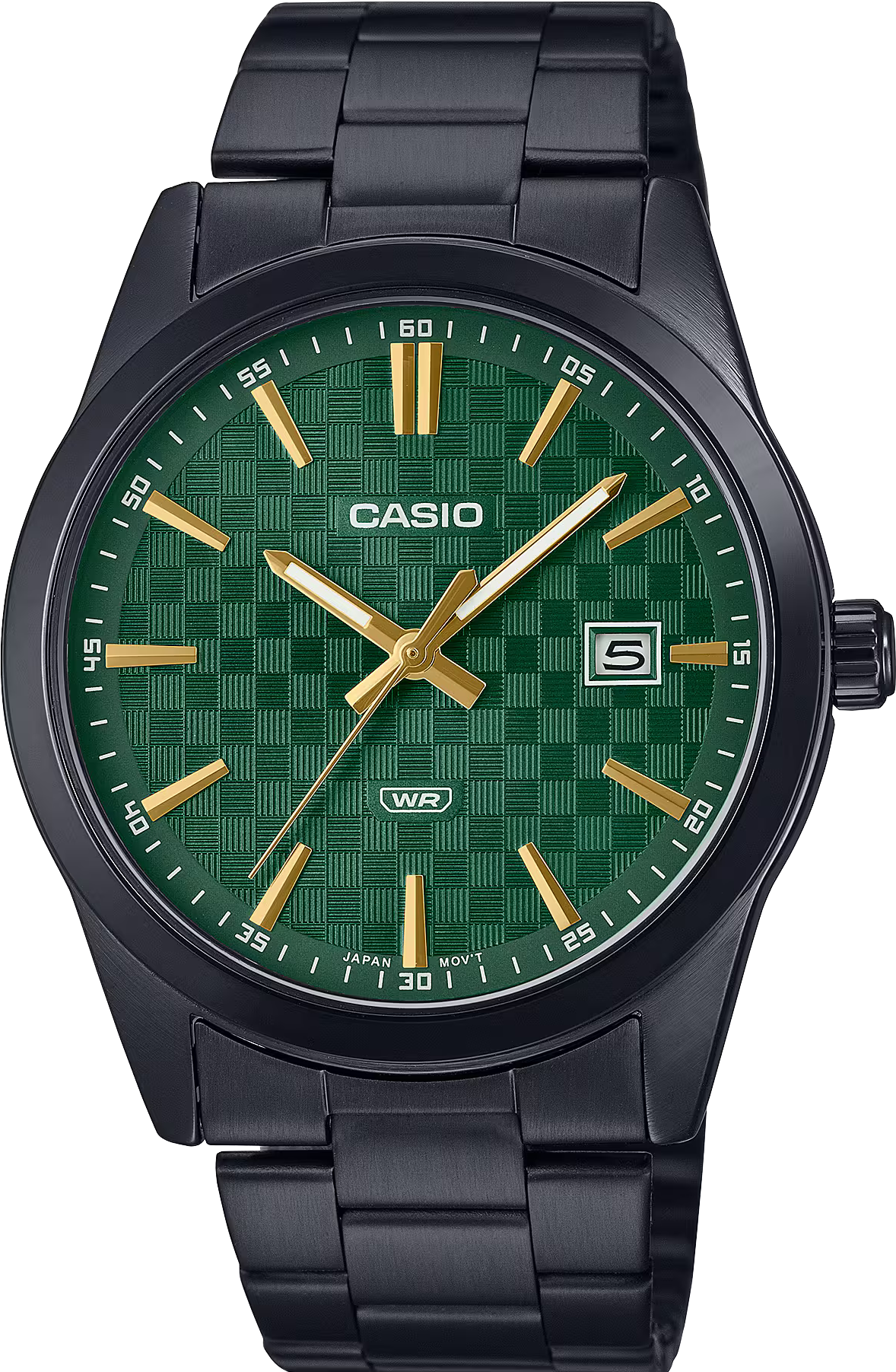 萬年鐘錶 - CASIO 卡西歐  綠色錶盤經典款指針不鏽鋼 男錶 MTP-VD03B-3A 錶徑41MM