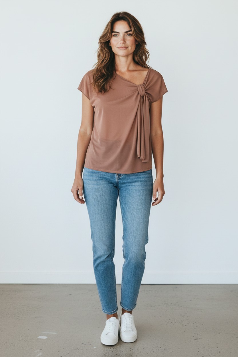 ALBERTA  FERRETTI  優雅側綁結短袖上衣(橘)