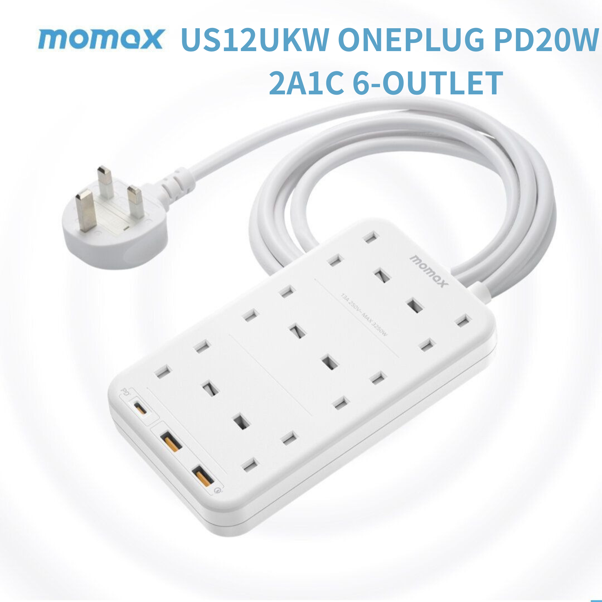 MOMAX - ONEPLUG PD20W 2A1C 6位拖板 US12UKW (白色)
