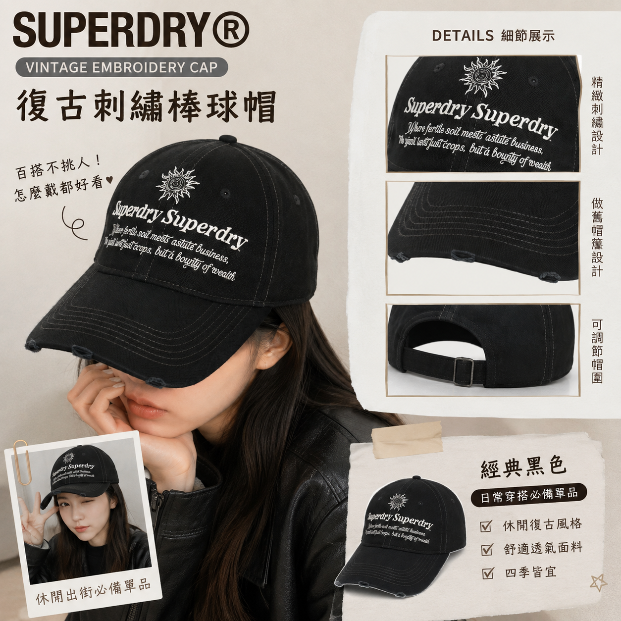 【預購】Superdry H070436 VINTAGE EMBROIDERY CAP帽