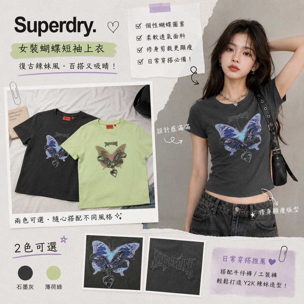 【預購】Superdry H070443 女裝蝴蝶短袖上衣