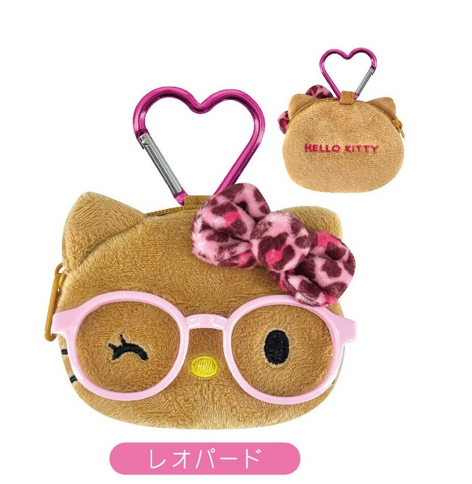 Sanrio Hello Kitty Glasses Face Coin Case Leopard