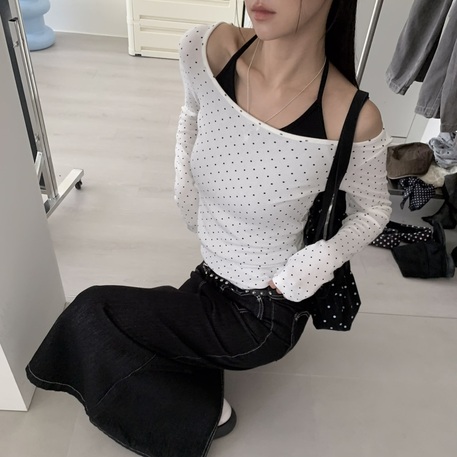 ISA_(新色)點到妳心! 波點假二件掛脖背心上衣_67017