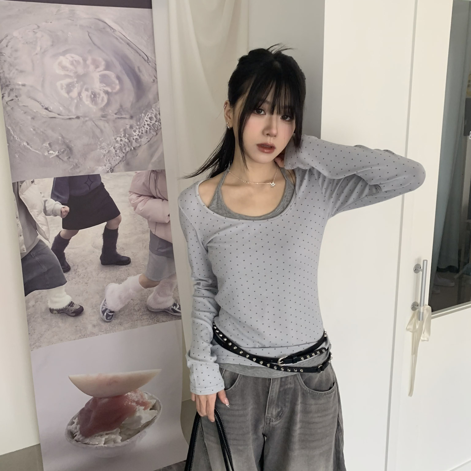 ISA_(新色)點到妳心! 波點假二件掛脖背心上衣_67017