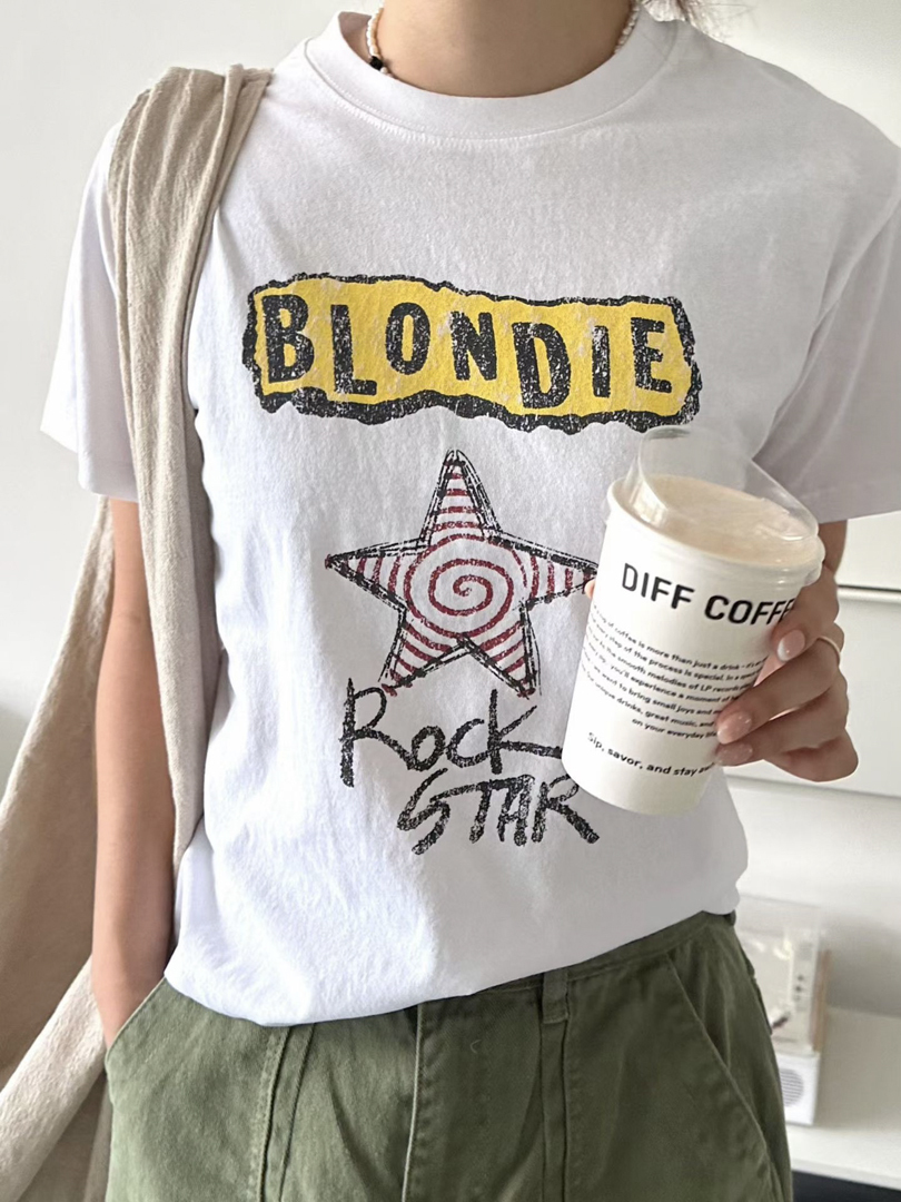 復古搖滾日常★BLONDIE Rock Star星星印花棉T