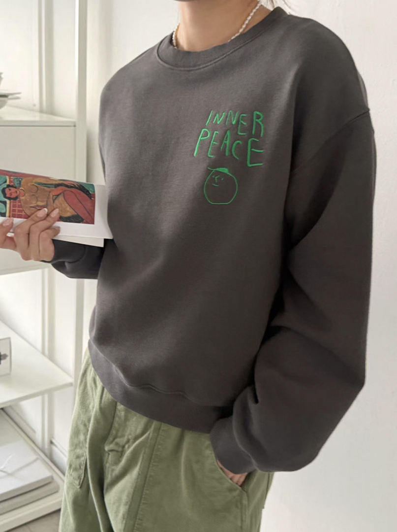 把舒服穿在身上★INNER PEACE字母刺繡感印花休閒衛衣