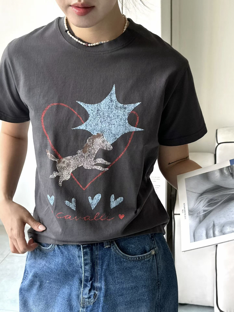 最舒服的日常★愛心星星復古印花休閒棉T