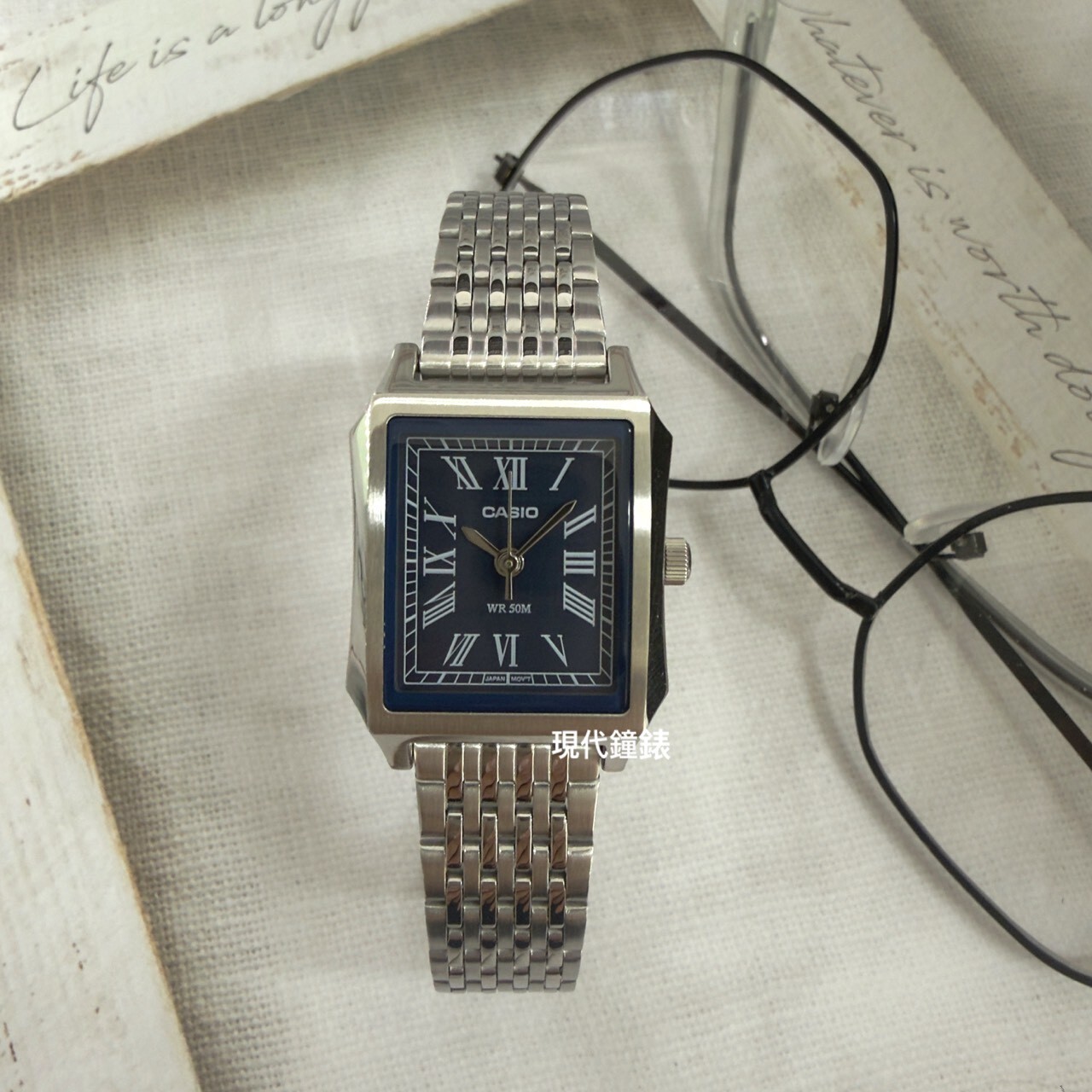 【CASIO 卡西歐】方形石英鋼帶女錶LTP-B190D-2B  23.5mm 現代鐘錶