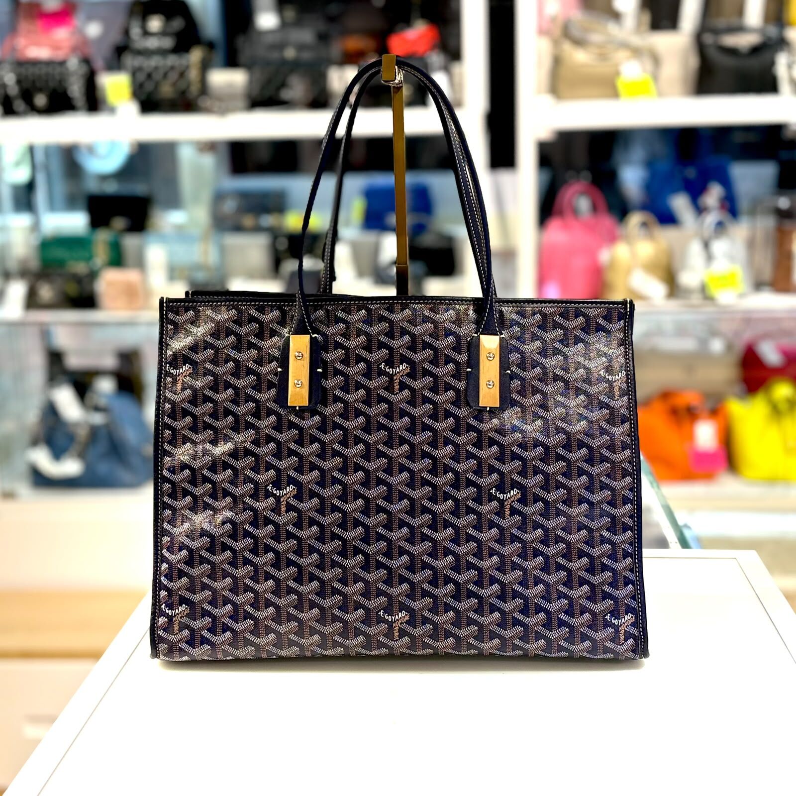 99%NEW二手GOYARD Marquises Tote 深藍色帆布牛皮 #男女同款 #香榭站正品