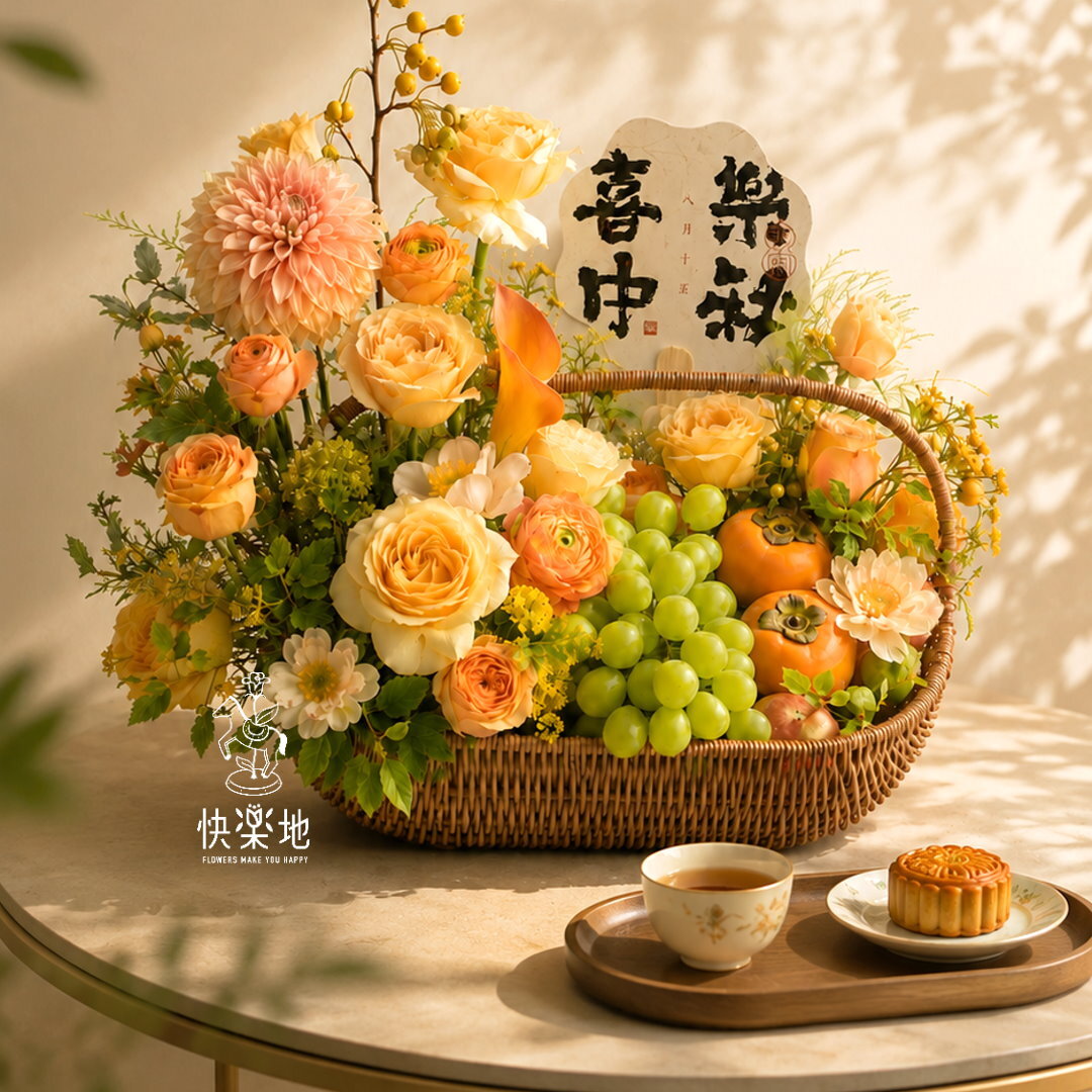 中秋節花盒,中秋送禮,中秋禮籃,中秋節禮籃,中秋節,禮盒,禮籃,月球燈,月球燈盆花,中秋花禮,中秋節花禮,水果花籃,中秋果籃,中秋花果禮籃
