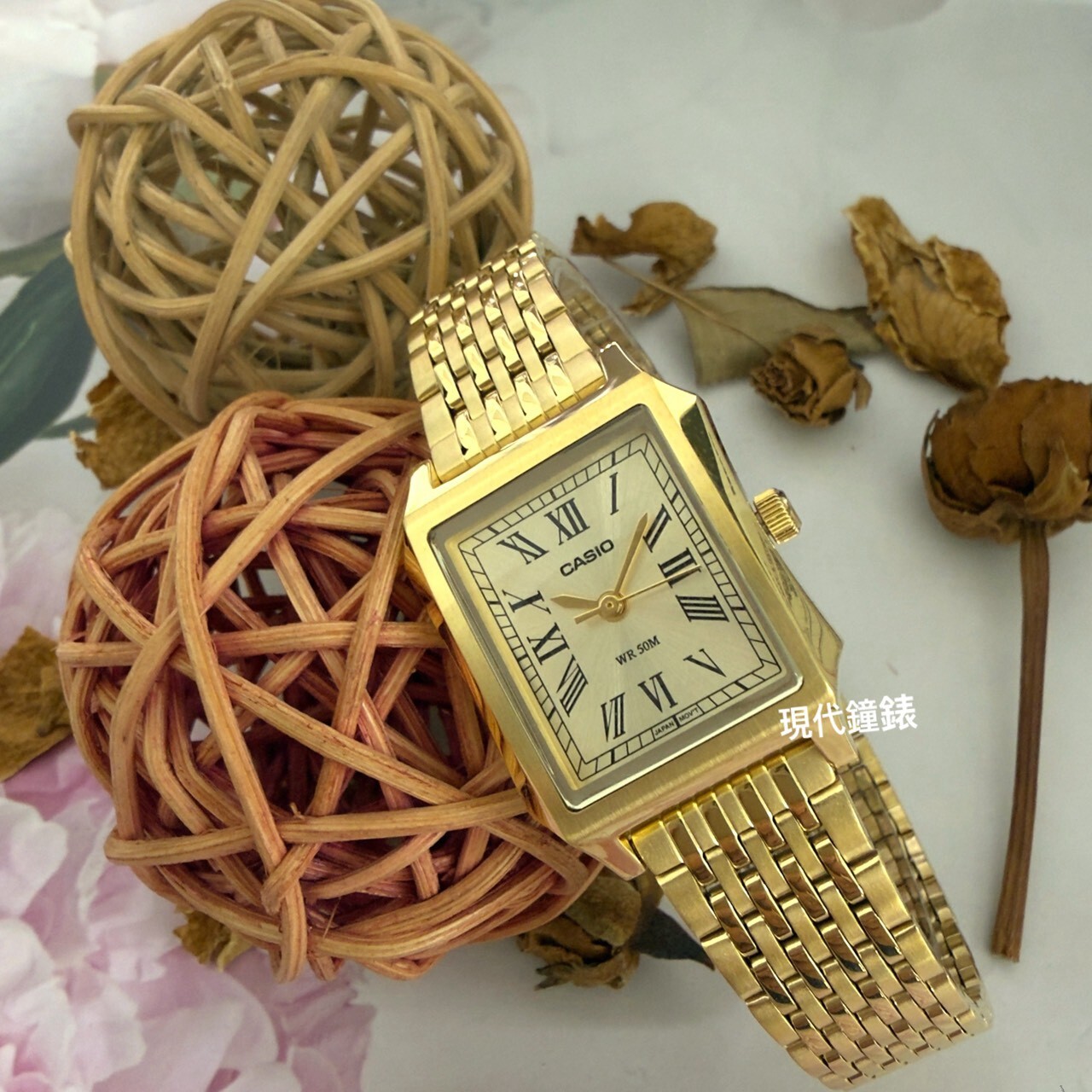 【CASIO 卡西歐】方形石英鋼帶女錶LTP-B190G-9B  23.5mm 現代鐘錶
