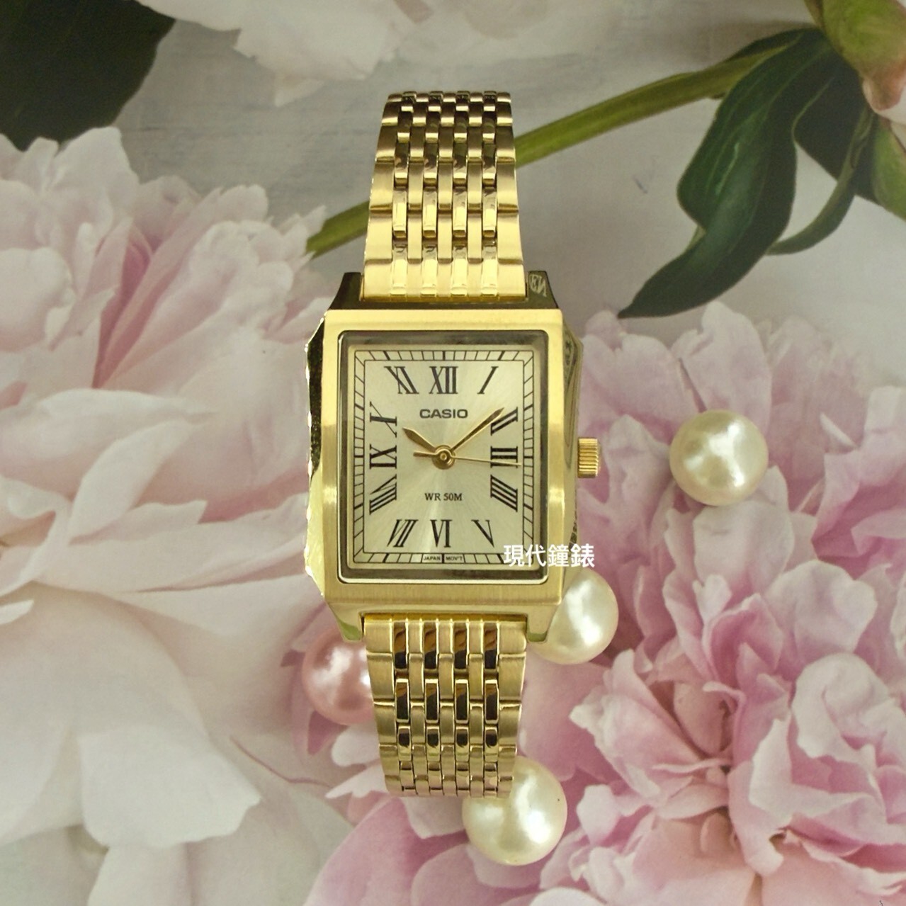 【CASIO 卡西歐】方形石英鋼帶女錶LTP-B190G-9B  23.5mm 現代鐘錶