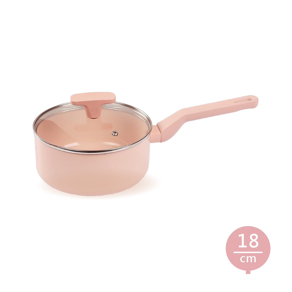 Pearl Life ROSA 陶瓷單柄湯鍋/附蓋/18cm/粉色/HC-730