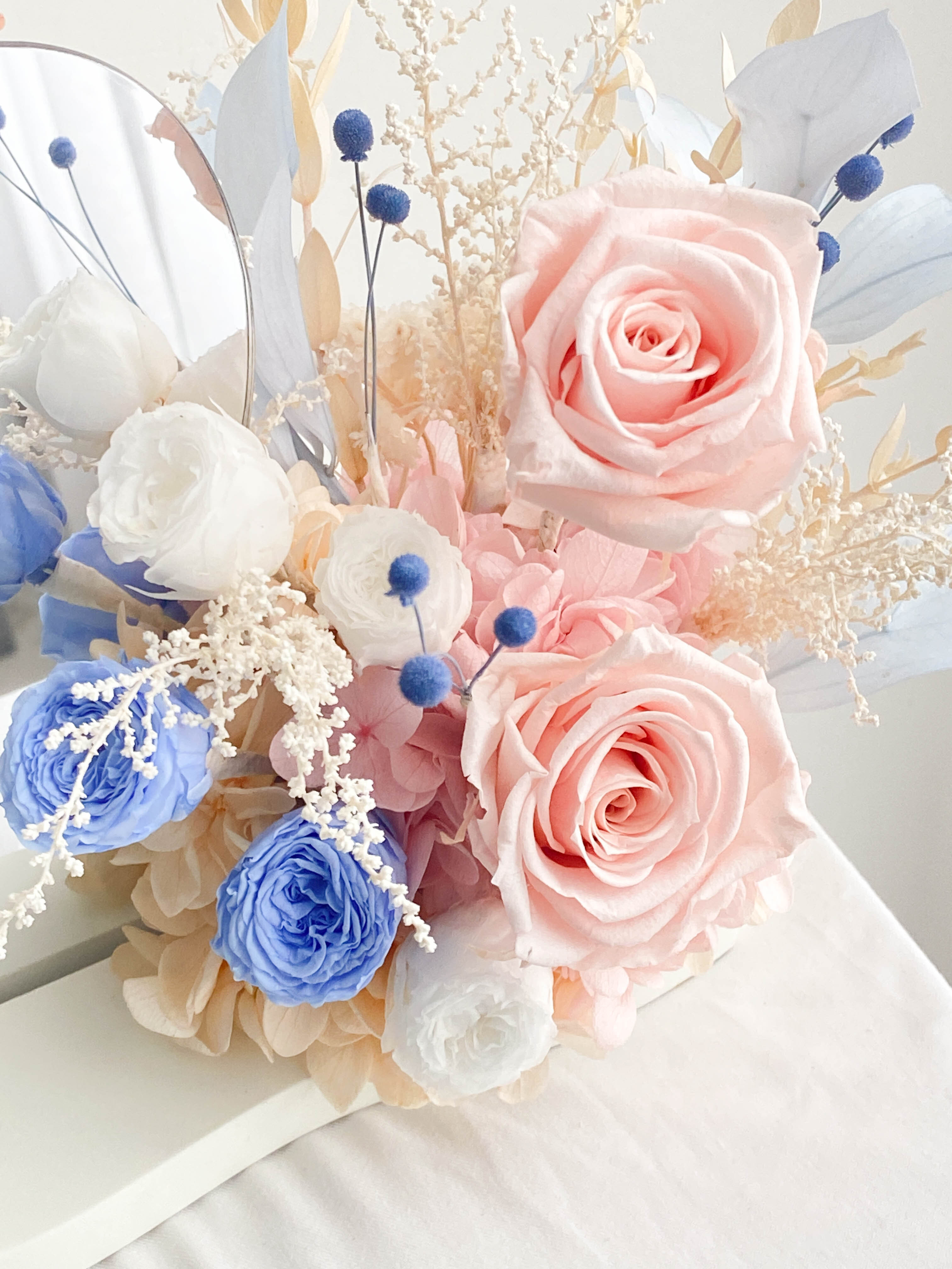 【可客製色系】鏡中・桌上型永生乾燥花開幕花禮