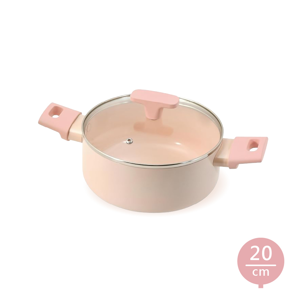 Pearl Life ROSA 陶瓷雙耳湯鍋/附蓋/20cm/粉色/HC-731