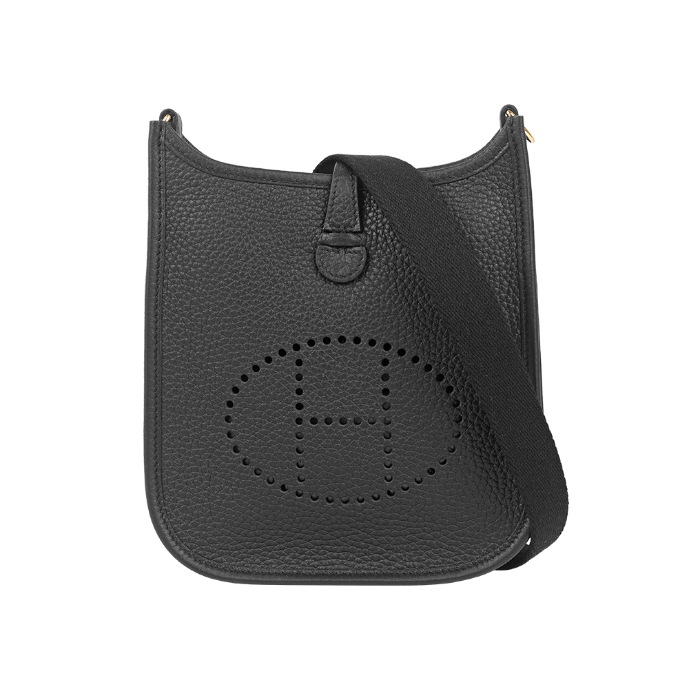 【Hermès】金釦 TC皮 MINI EVELYNE 16 斜背包(黑色)