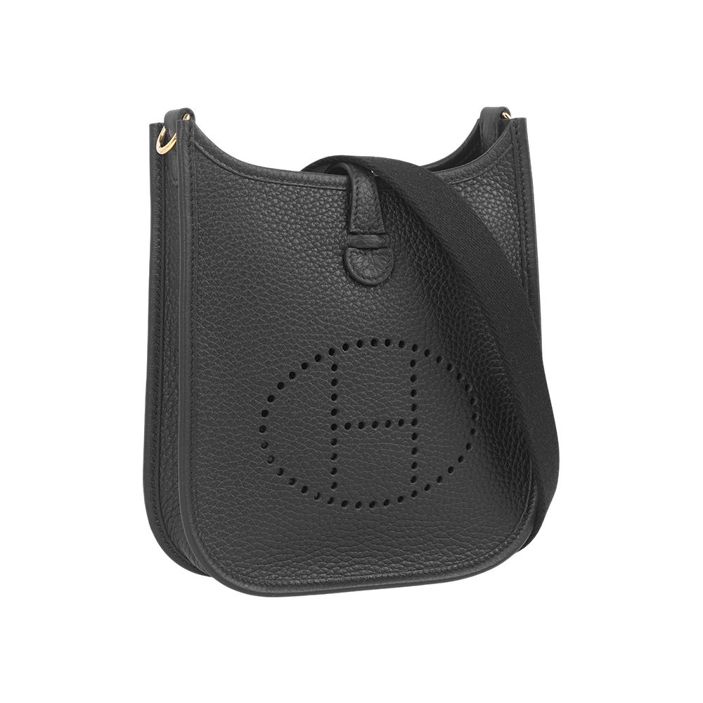【Hermès】金釦 TC皮 MINI EVELYNE 16 斜背包(黑色)