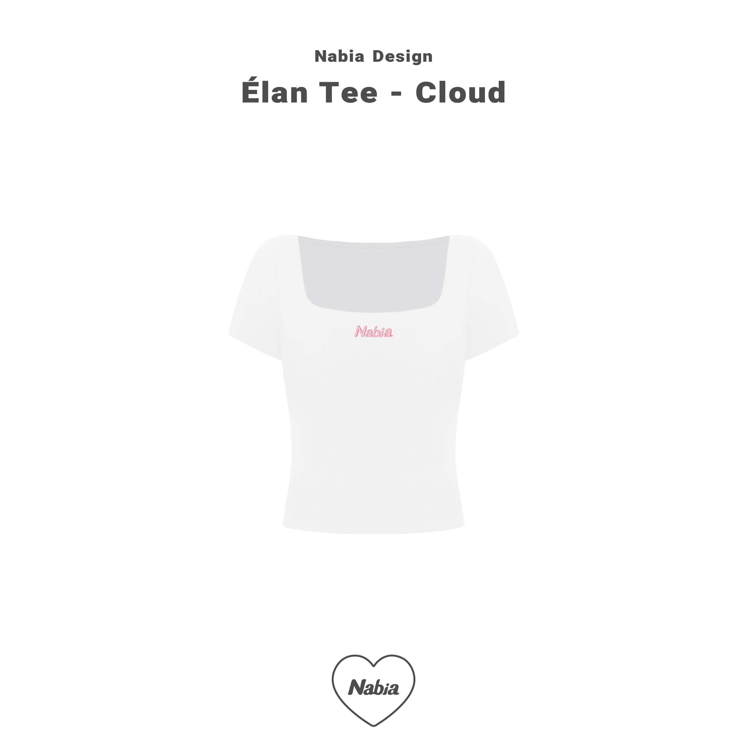 奶蓋方領收腰 TEE - 麻糬白