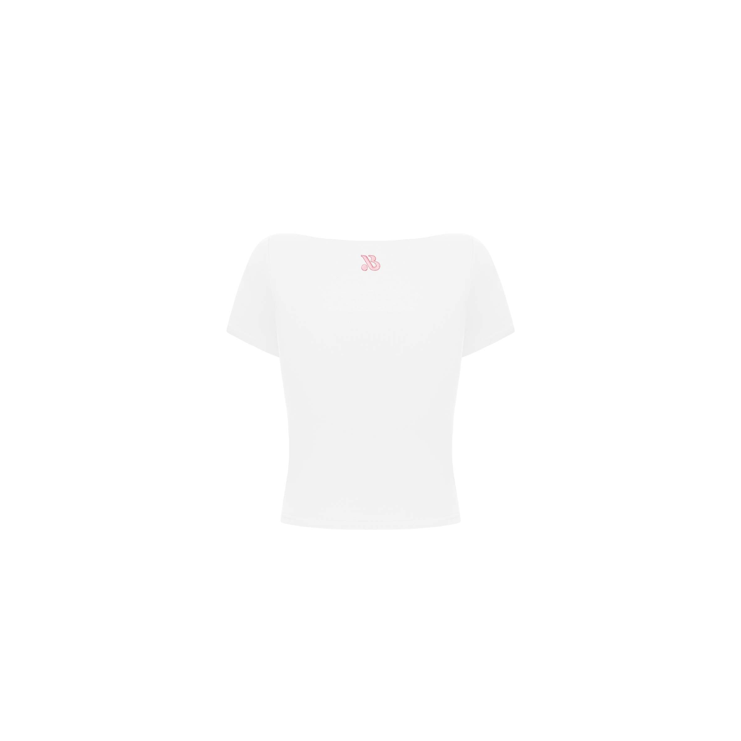 奶蓋方領收腰 TEE - 麻糬白