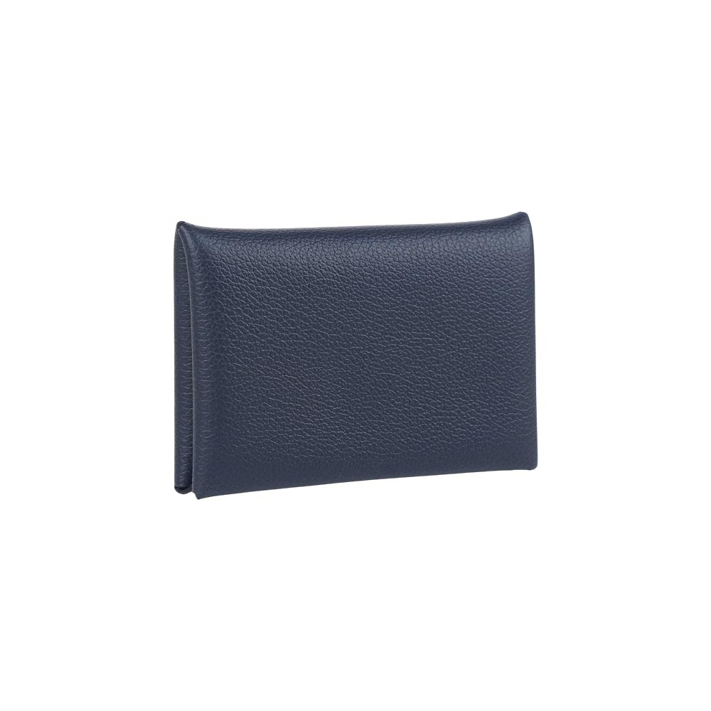 【Hermès】Calvi Evercolor 皮釦式名片/卡片夾(深藍色)