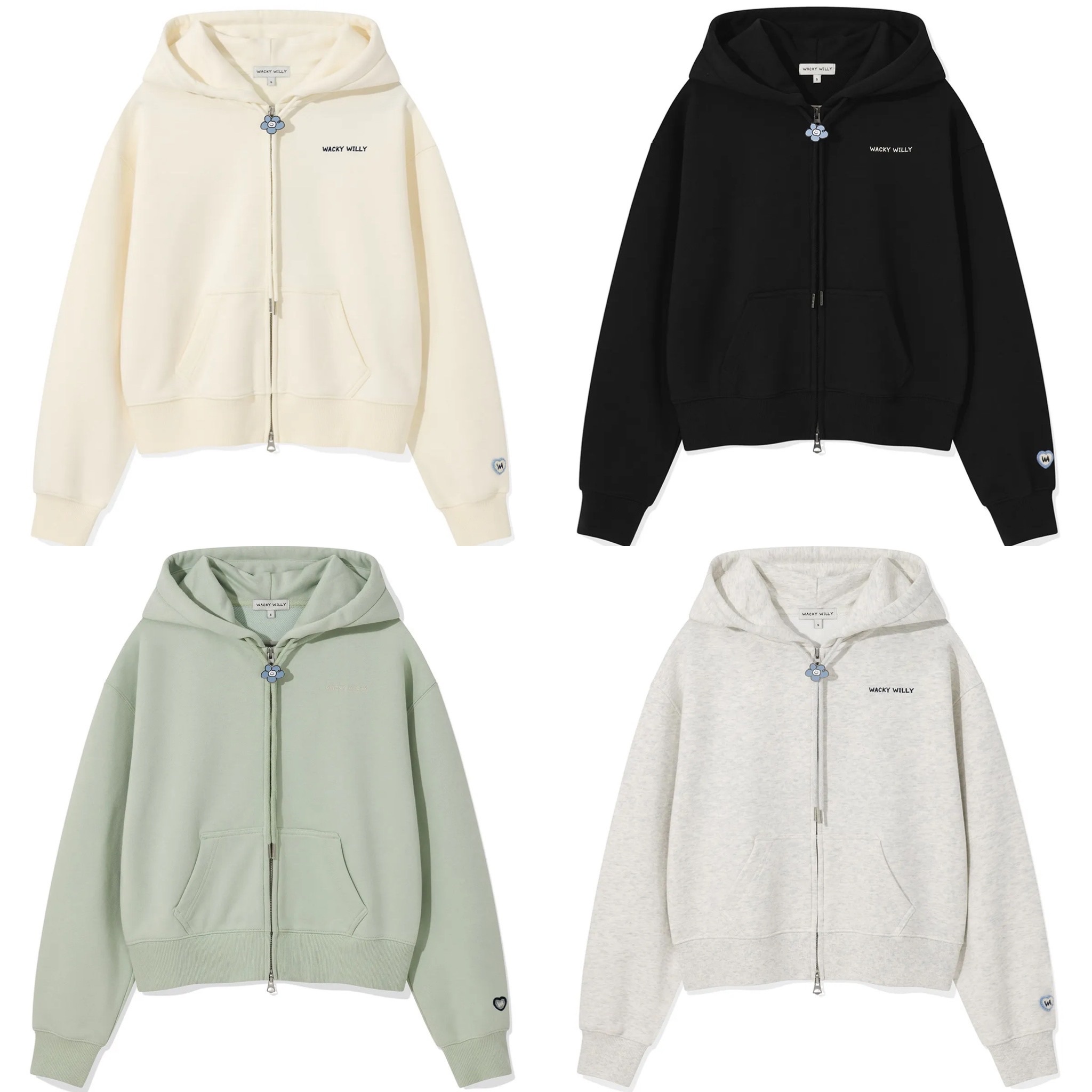 【30/8截單！限時優惠預訂】韓國 WACKY WILLY WOMEN TYPO LOGO CROPPED HOODED ZIP-UP（4色）