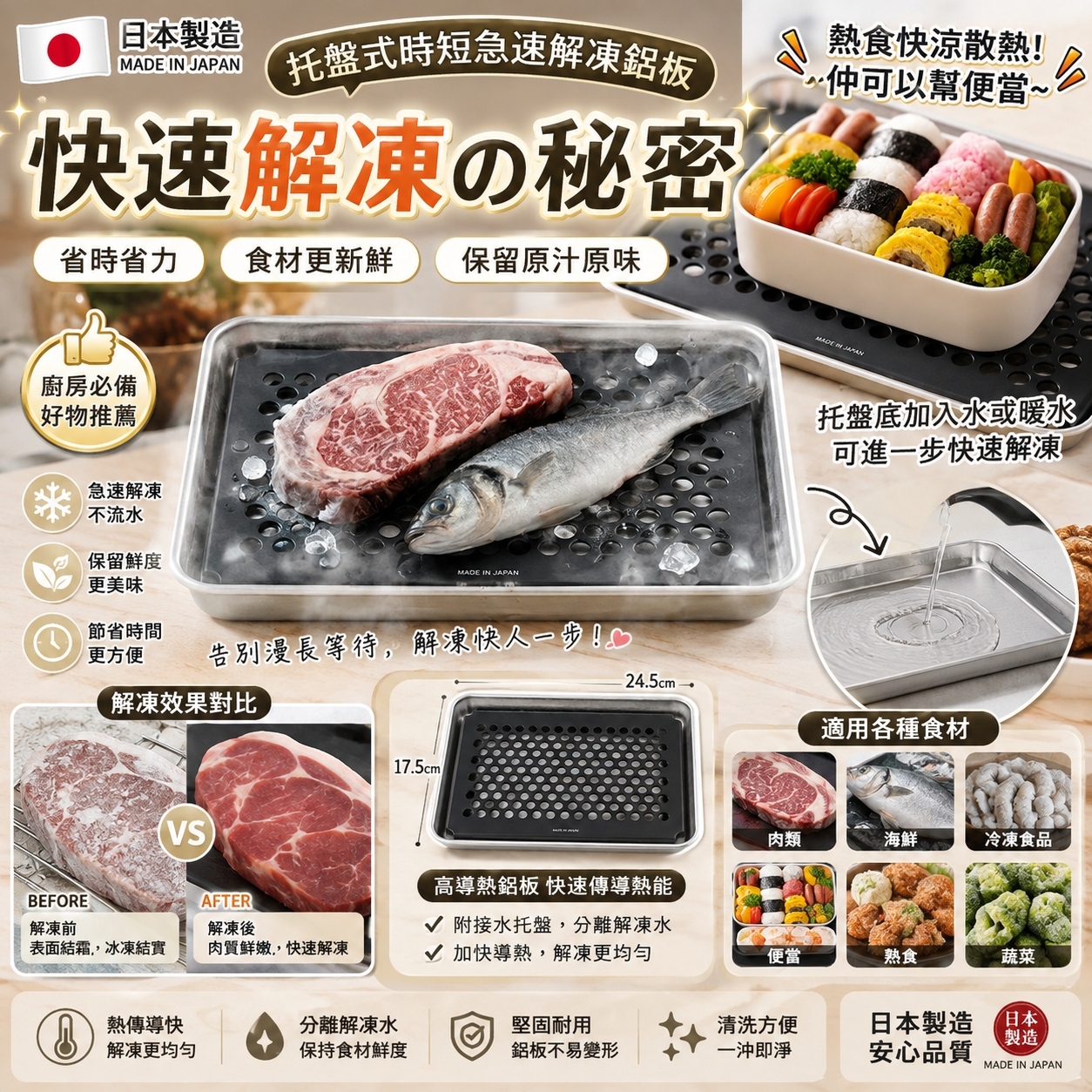 【預訂】AW082407 日本製｜托盤式時短急速解凍鋁板