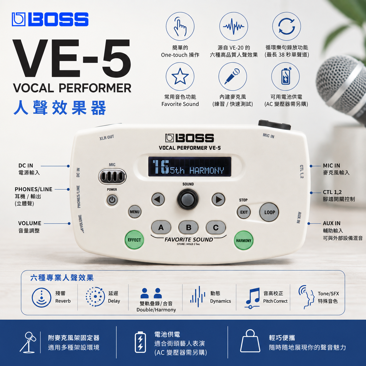 BOSS VE-5 Vocal Performer 人聲效果器 白色